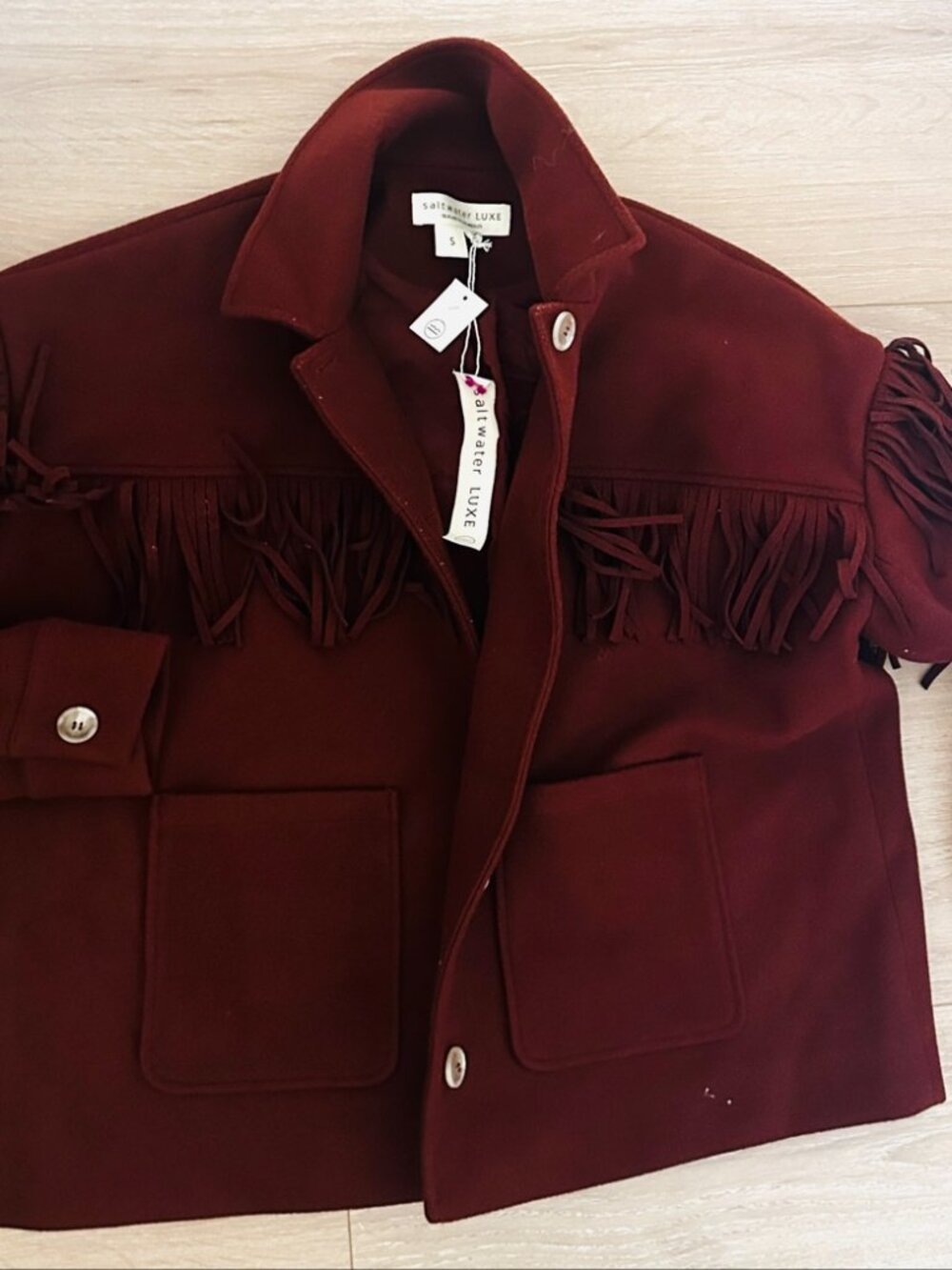 Saltwater Luxe Rust Brown Fringe Jacket Size S New With Tags